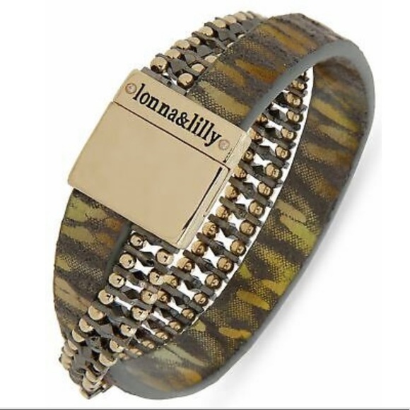 NWT LONNA & LILLY GUNMETAL AND LEATHER WRAP BRACELET. - Picture 2 of 7